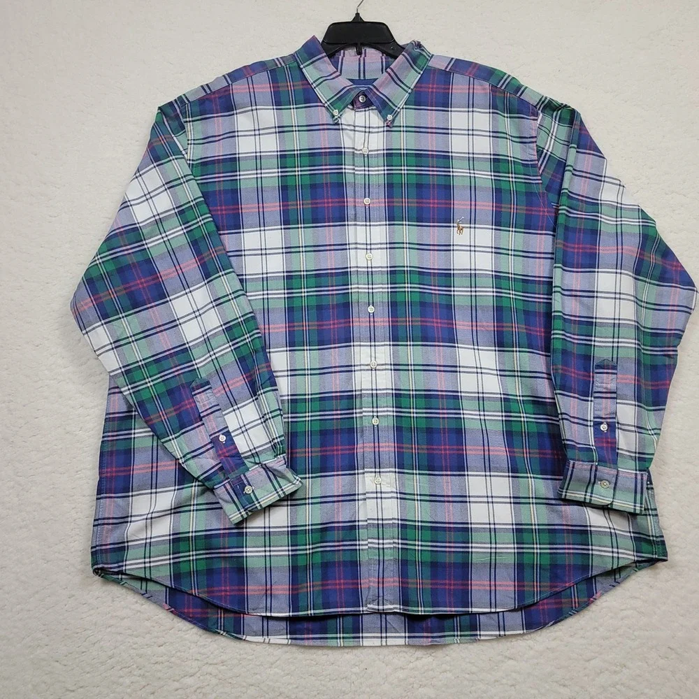Ralph Lauren Button Down Shirt Mens 3XB Plaid Long Sleeve Cotton Big & Tall